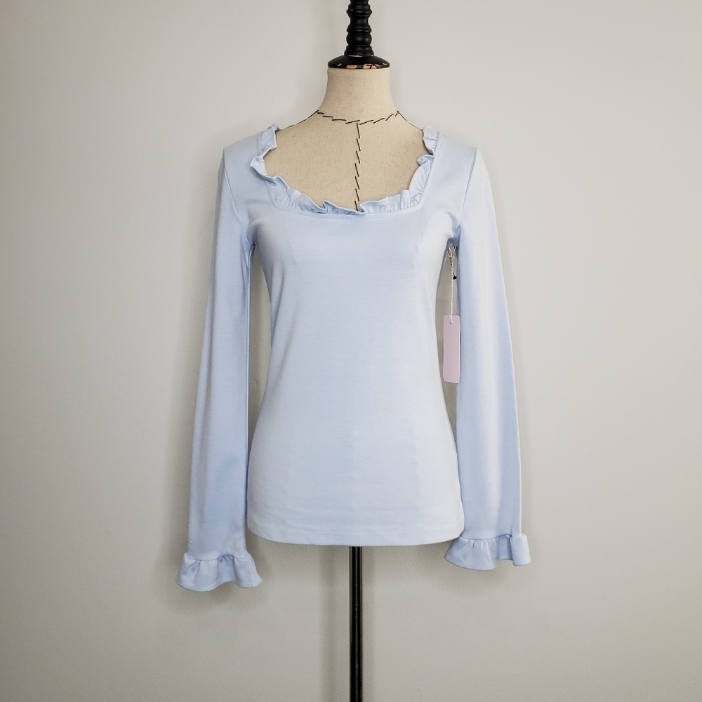 Rachel Parcell Light Blue Ruffle Top - Picture 2 of 11